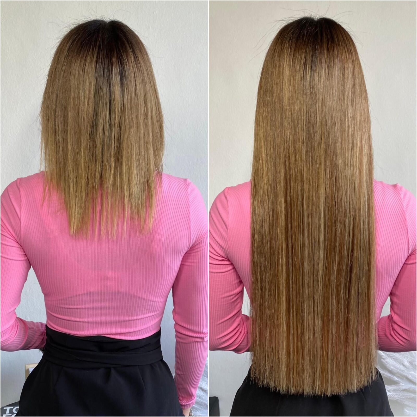 extension capelli prima e dopo ramato chiaro